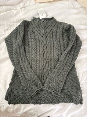 NEW The Irish Store Women's Signature Aran Tunic Sweater 100% wool Green